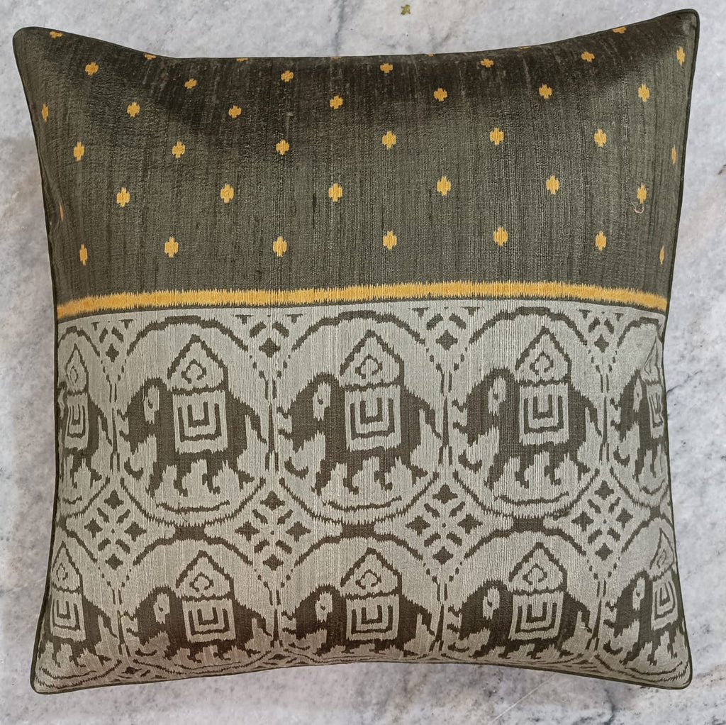 Hathi aur Boote Pure Silk Upcycled Ethnic Cushion Cover (Single Piece)