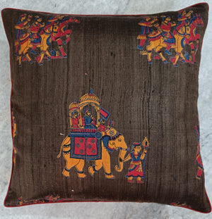 Hathi Pure Silk Upcycled Ethnic Cushion Cover (Single Piece)