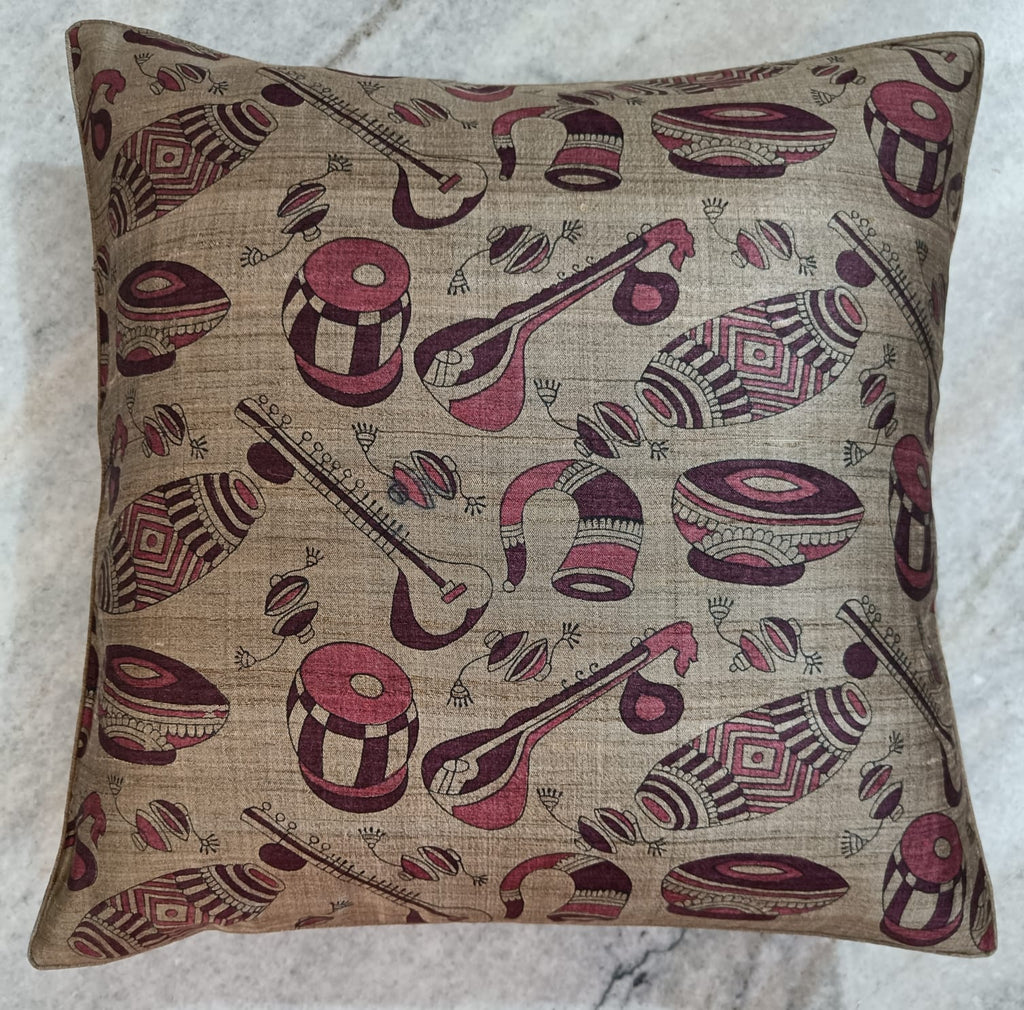 Musical Pure Silk Upcycled Ethnic Cushion Cover (Single Piece)