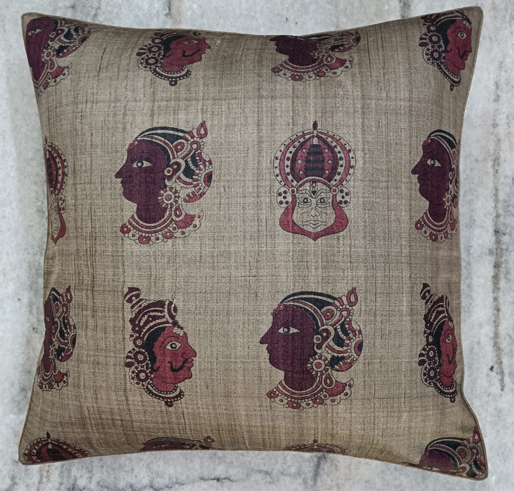 Chehre Pure Silk Upcycled Ethnic Cushion Cover (Single Piece)