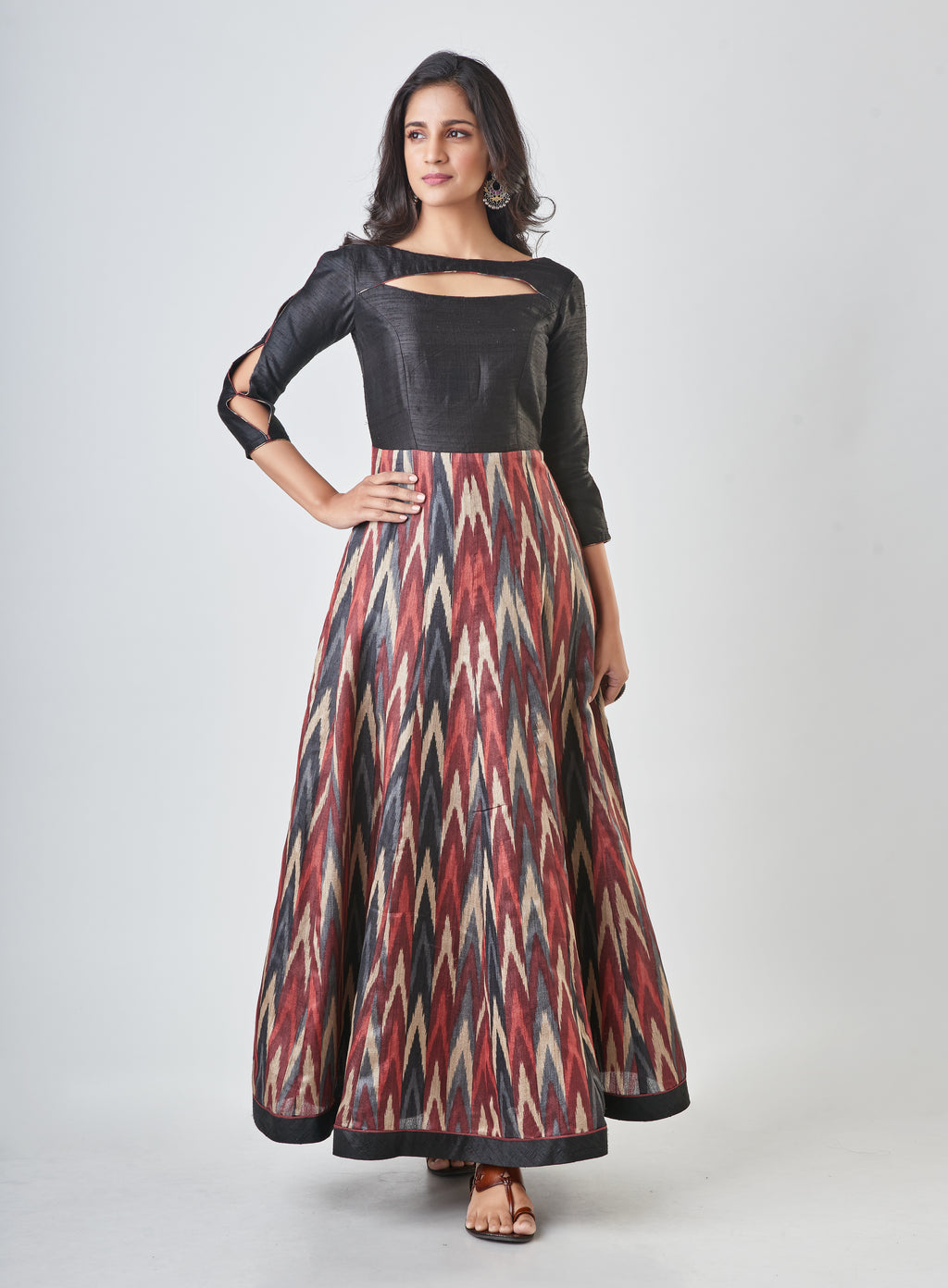 Kyyarii Multicolour Geometric Print Tussar Silk Handloom Dress