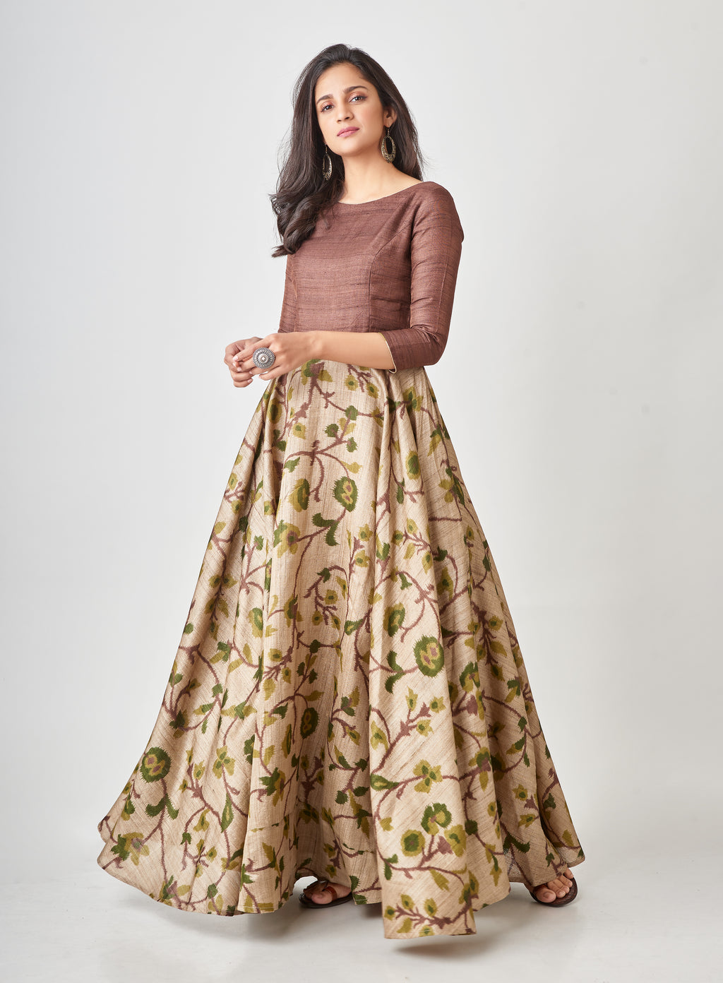 Kyyarii Multicolour Floral Print Tussar Silk Handloom Dress