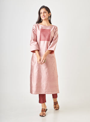 Kyyarii Blossom Pink Pure Tussar Silk Handloom Suit Set without dupatta