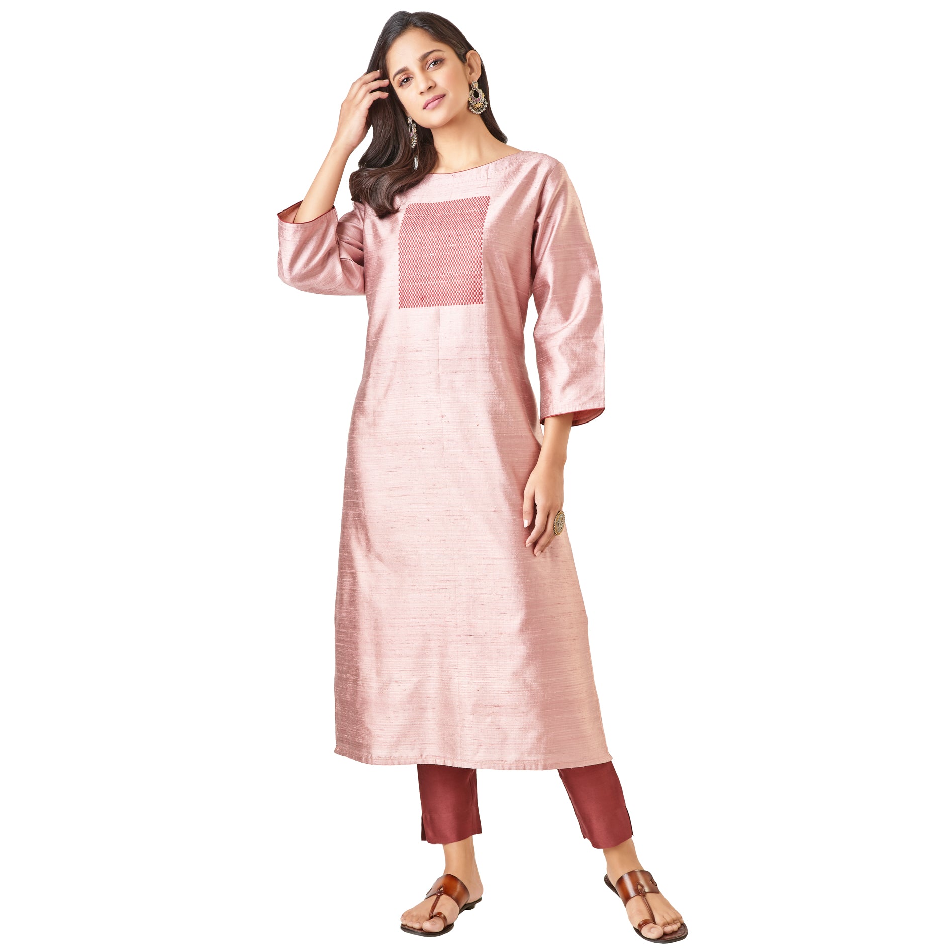 Kyyarii Blossom Pink Pure Tussar Silk Handloom Suit Set without dupatta