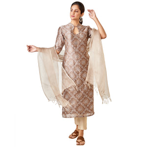 Kyyarii Printed Silk Handloom Suit Set with dupatta